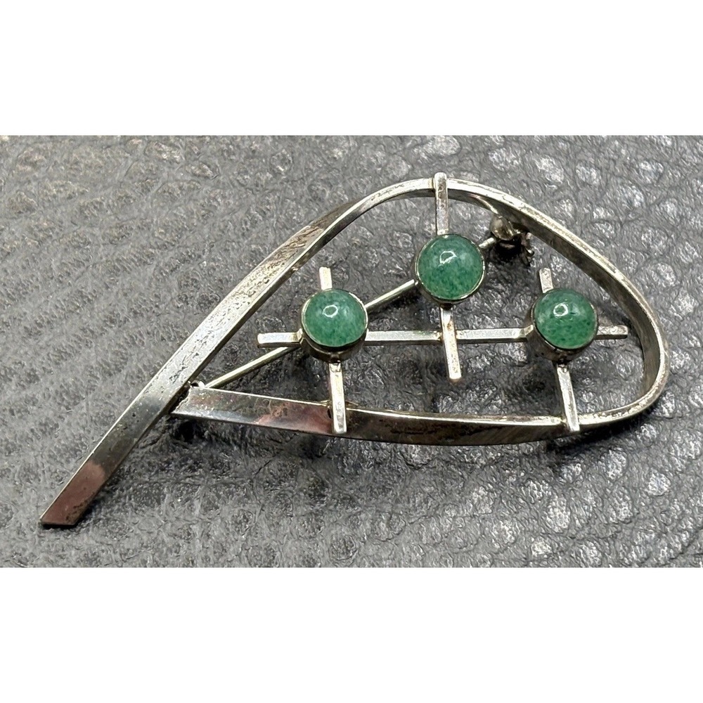 Vintage Kordes & Lichtenfels K&L 835 Silver Jade Modernist Brooch Pin